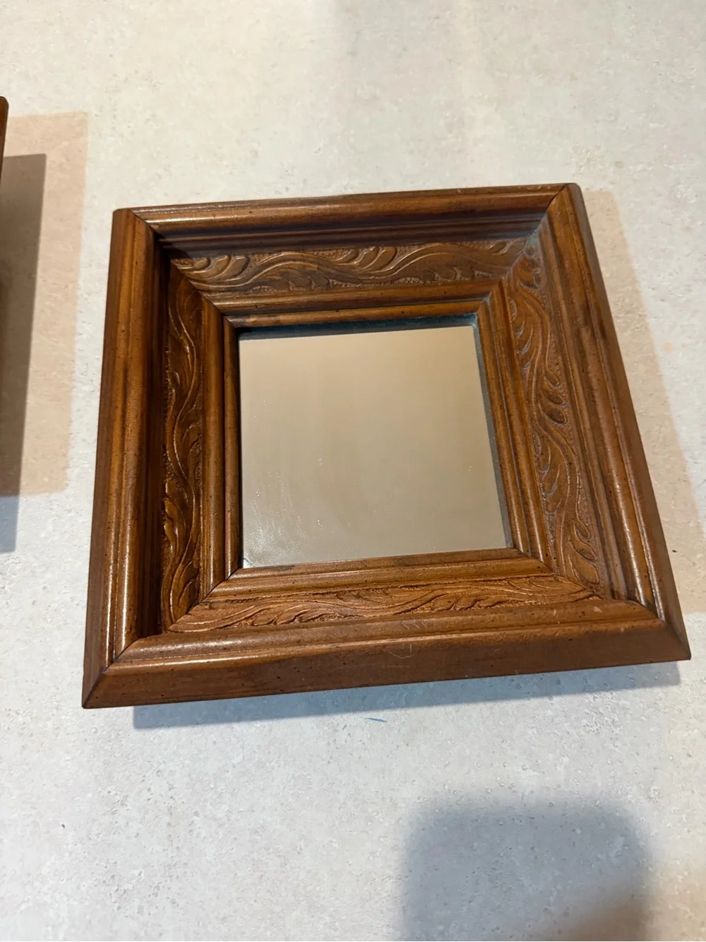 Vintage Carved Wood Filigree Mirror Wall Decor Hanging Art Boho Mid Century
